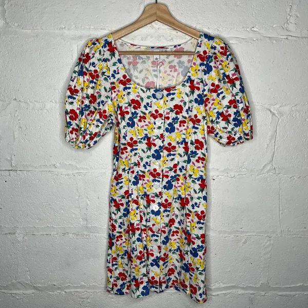 Rixo for Target Women's Linen Rayon Multi Floral‎ Puff Sleeve Button Dress 2 NWT - Image 3