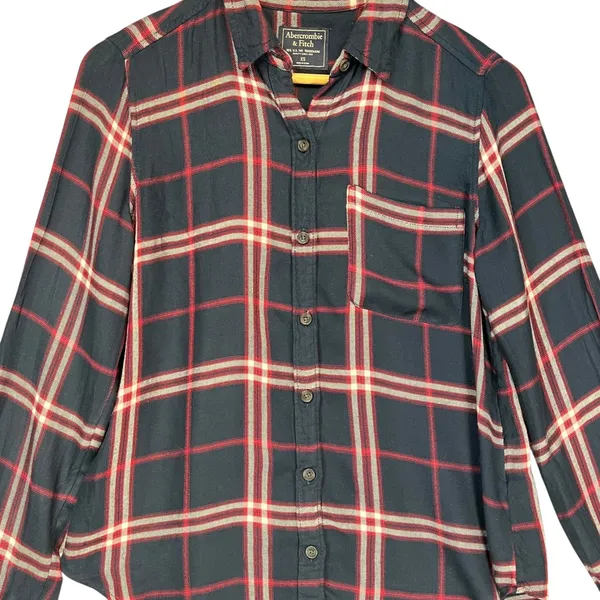 Abercrombie & Fitch Womens Soft Flannel Shirt Blue Red Plaid Long Sleeve XS‎ - Image 2
