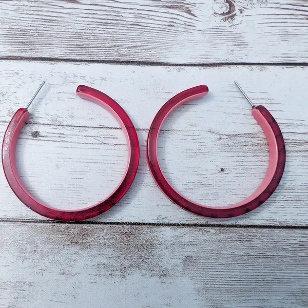 Large Red Hoops Stud Earrings For Pierced Ears - 1 & 7/8" - Missing Gems - Image 3