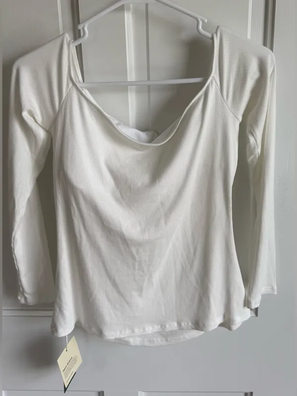 Halara White Ribbed Cowl Neck Long Sleeve Top‎ Medium NWT - Image 2