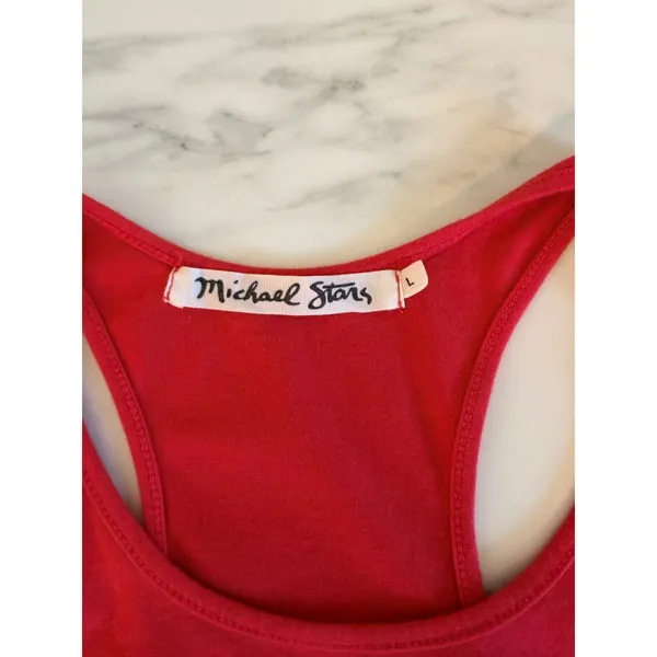 Michael Stars Red Ruched Racerback‎ Midi Bodycon Dress 9579 Womens Large - Image 6
