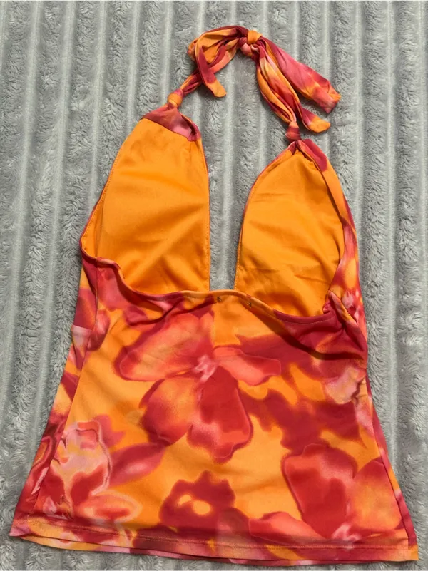 wild fable Orange and Pink Floral Halter One-Piece - Image 2