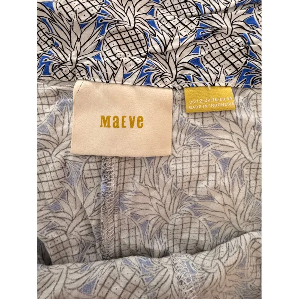 Maeve Anthropologie Pineapple Print Ruffle Hem Shorts Blue White Size 12 - Image 6