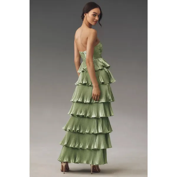 IEENA for MAC DUGGAL Green Pleated Tiered Ruffle Sweetheart Gown Dress size 10 - Image 4