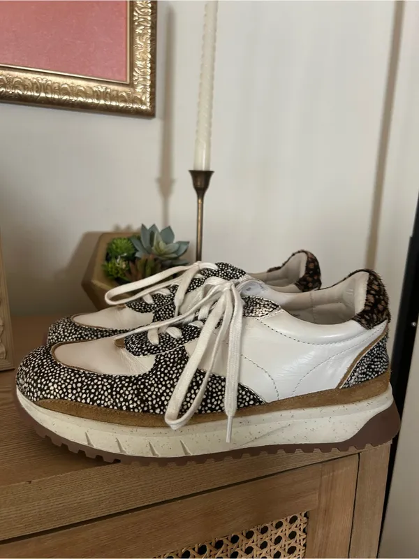 Madewell Kickoff Trainer Sneakers Olive Grove Multi Leather‎ Spots White Tan 9 - Image 4