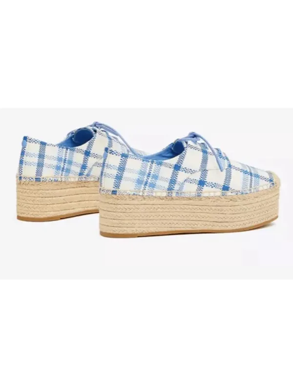 Tory Burch Florence Plaid Platform Espadrilles in Blue & White Jute - Image 2