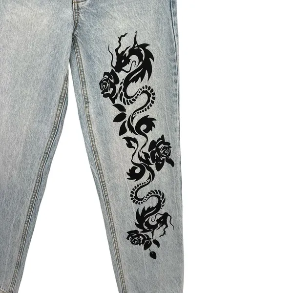 Revice Denim Super 80's 1984 Dragon‎ Graphic Print Jeans Light Wash Blue Size 25 - Image 6