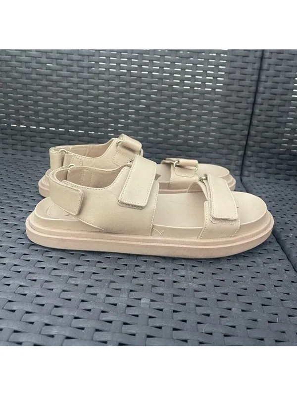 Zara Leather Platform Chunky Dad Sandals - Cream/Beige - Size 38 - Image 4