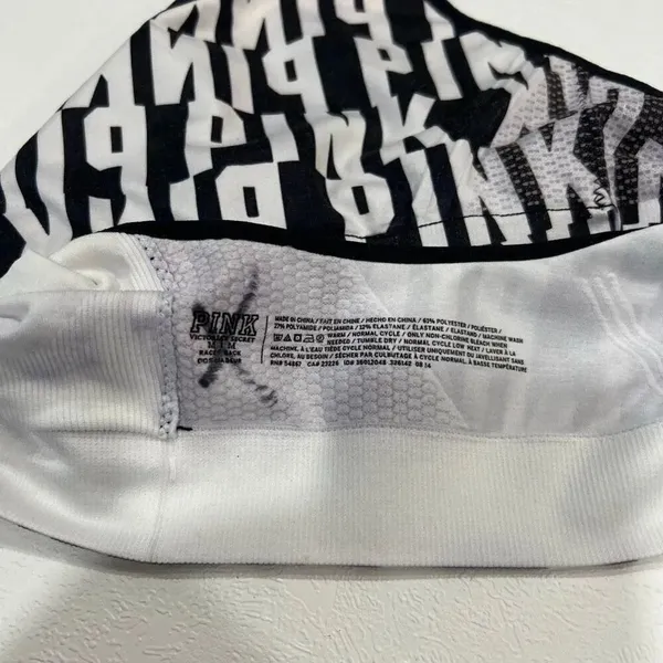 PINK Victoria’s Secret Logo Sports Bra Medium – Black White Racerback Compressio - Image 6