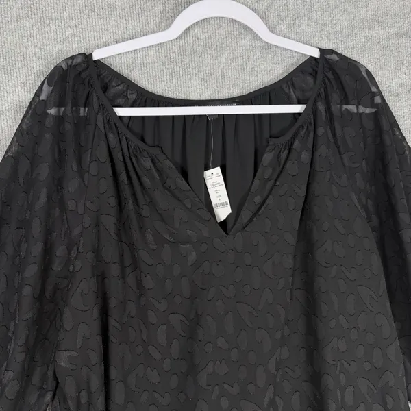 White House Black Market‎ Size-L Women Blouse Texture Sheer Black 3/4 sleeve - Image 5