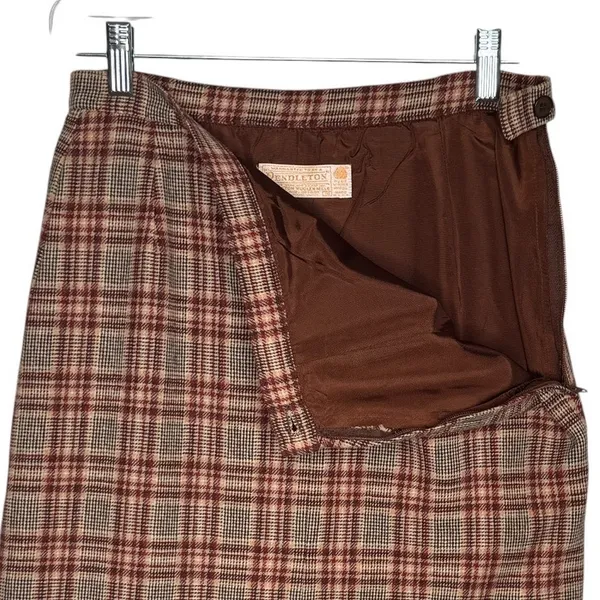 1970s Pendleton Virgin Wool Plaid Skirt USA Midi 27” Brown Red Medium - Image 5