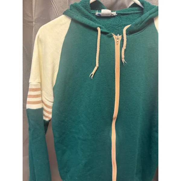 Vintage 70s Action Jacket Men' Size Med Made In USA Green Beige Zip Hood Retro - Image 3