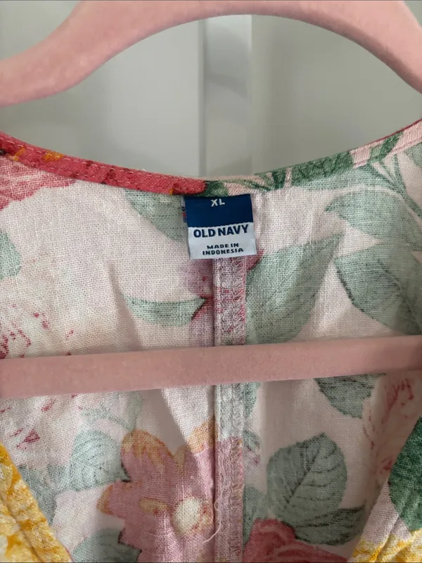 Old Navy Fit & Flare Floral Linen-Blend Twist-Front Maxi Dress Puff Sleeve Sz XL - Image 5