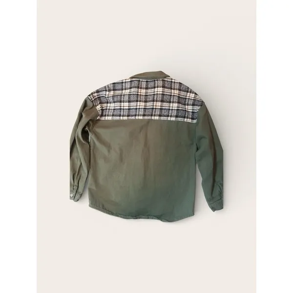 Womens Coats Size Large Cufflink Cotton Denim Plaid Shirt Jacket Army Green - Image 9