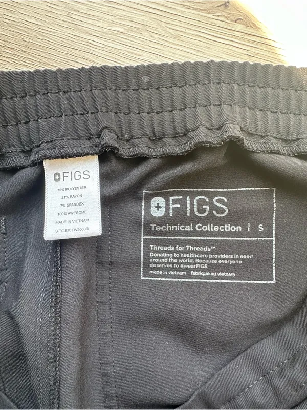 FIGS Technical Collection Black Scrub Pants Drawstring Waist Twill Size Small - Image 3