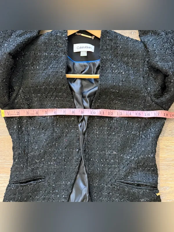 Calvin Klein Metallic Bouclé Tweed Open Front Blazer Black 2 - Image 10