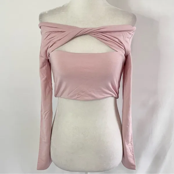 New SER.O.YA Ellis Twisted Cutout Front Long Sleeve Crop Top Pink Size Large - Image 11
