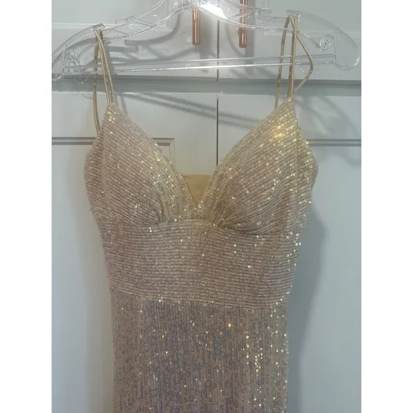 Sherri Hill Sequin Gown Gold Formal Prom Evening Dress Open Back Slit Size 8 - Image 3