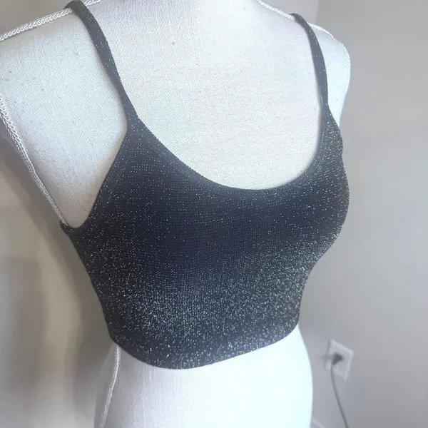 Forever 21‎ black metallic shimmer crop top tank cami sparkle rave club sz S - Image 2