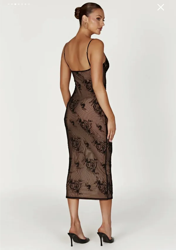 Meshki Embroidered Mesh Midi Dress - Black - Image 4