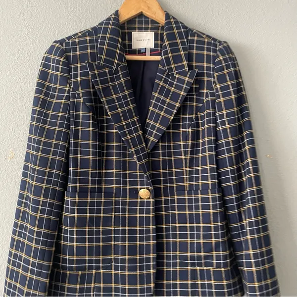 Court and Rowe Navy Peak‎ Lapel Check Plaid Blazer - Image 4