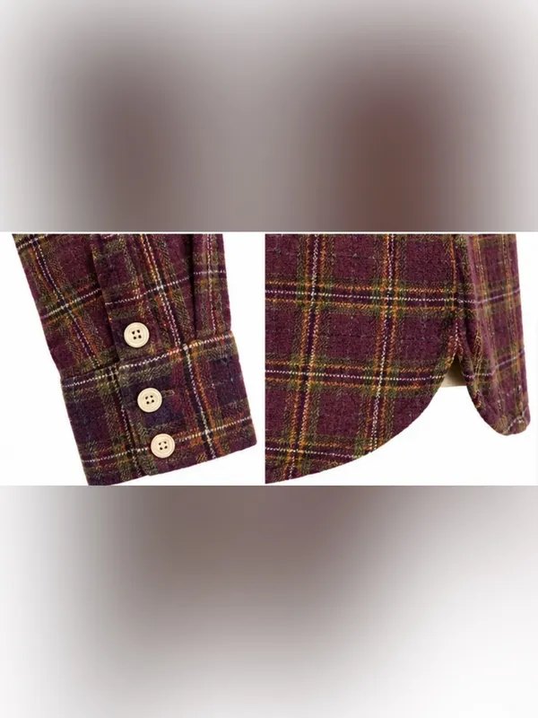 Faherty Plaid Wool Blend Popover Shirt M Burgundy Olive Long Sleeve - Image 7