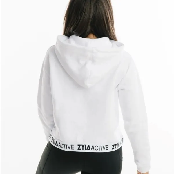 ZYIA White Cropped Hoodie Sweatshirt - Image 2