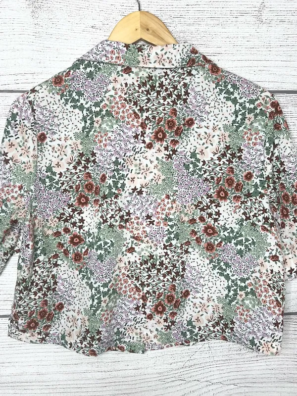 Cynthia Rowley Floral Multicolor Button-Front Cropped Sleep Shirt Size Medium - Image 11