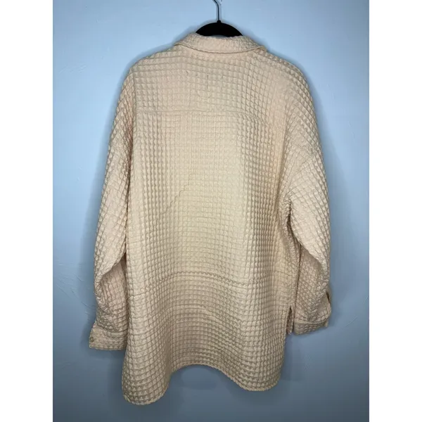 BDG Stanley Waffle Button Down Shirt Jacket XS Oversized Cream Shacket - Image 4