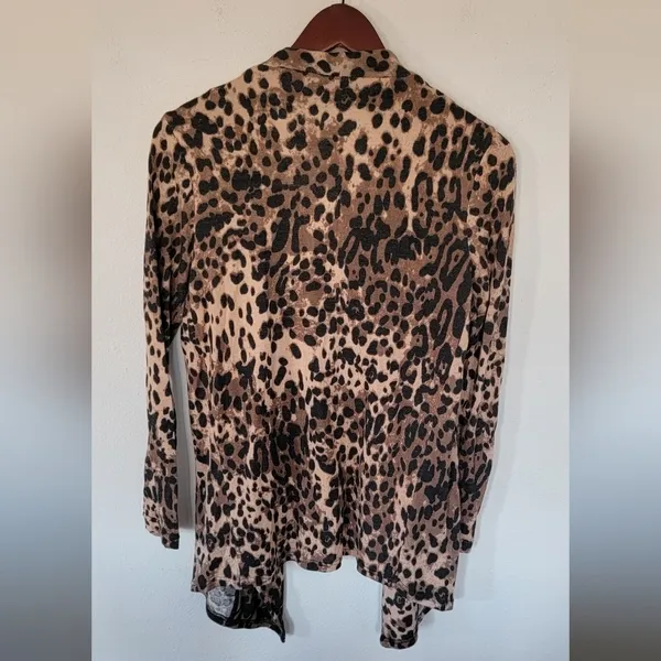 Boston Proper Cardigan Womens XS Brown Leopard Print Open‎ Front Waterfall Knit - Image 3