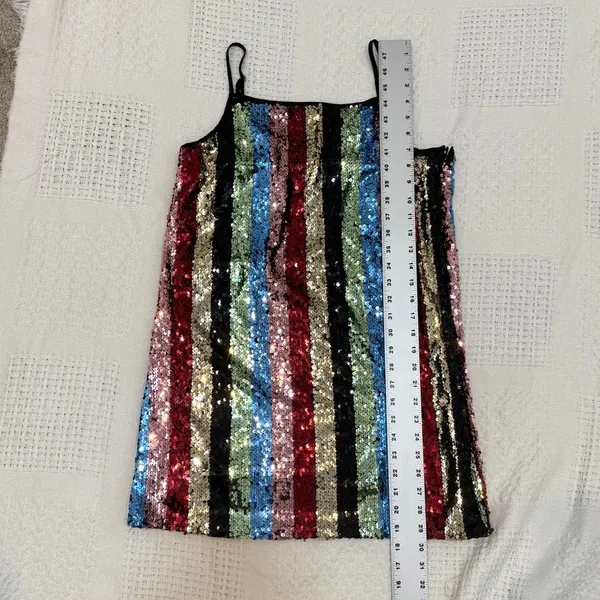 medium sequin multicolor striped mini dress metallic D4 2921 Blue - Image 4