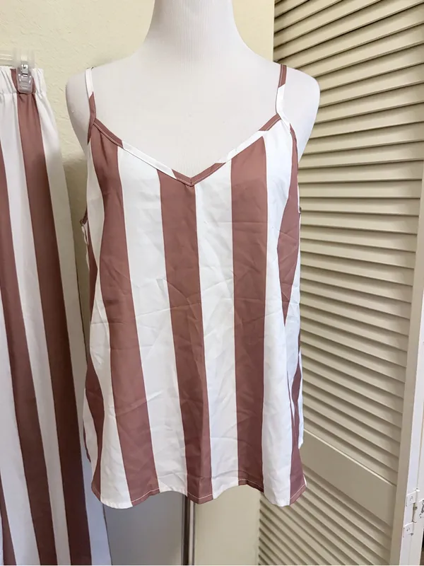 Shein medium Brown & White Vertical Stripe 2-Piece Resort Set - Image 3