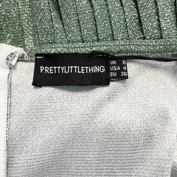 Pretty Little Thing Glitter Dress Womens US 4 Pleated Emerald Green Skater‎ Glam - Image 5
