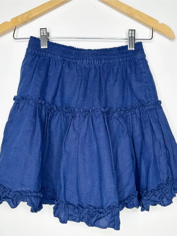 Hill House Paz Ruffle Linen Mini Skirt Size S Navy Blue - Image 5