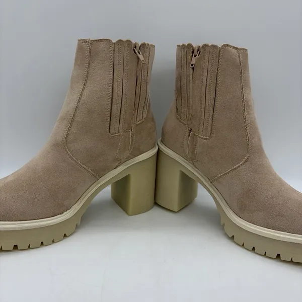 NWOT Oasis Society Womens 8.5 Booties‎ Pink Beige Fabric Platform Heels Ankle - Image 4