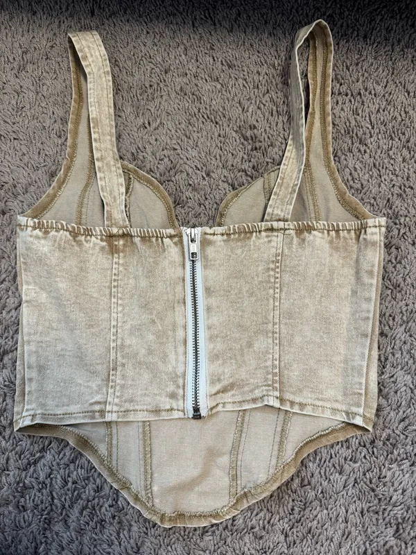 Denim Corset Style Top Tan - Image 3