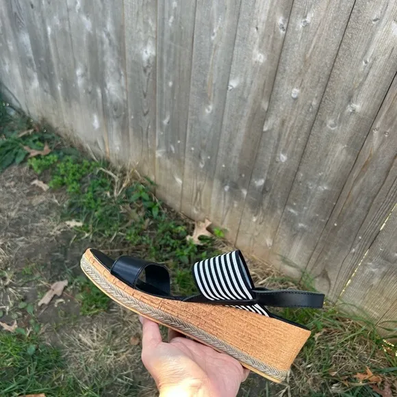 𝅺ITALIAN‎ Shoemakers Shoes Wedge black white spring summer Strappy stripe - Image 8