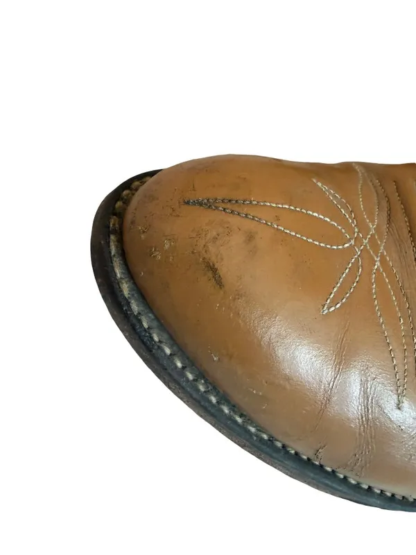 M.L. Leddy & Sons Tan Leather Handmade Western Cowboy Boots Rodeo Size 7 Women's - Image 9