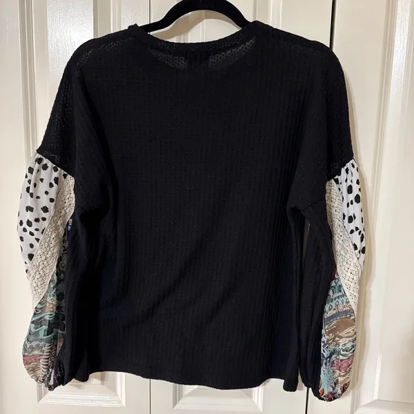 Women's Long Sleeve Grace & Emma Black Boho Hippie Style Shirt Sz Small Coquette - Image 3