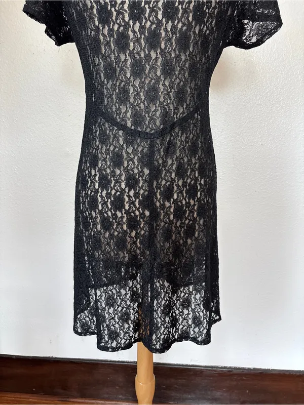 All That Jazz Vintage Witchy Goth Black Lace Short Sleeve Sheer Skater Dress - Image 5