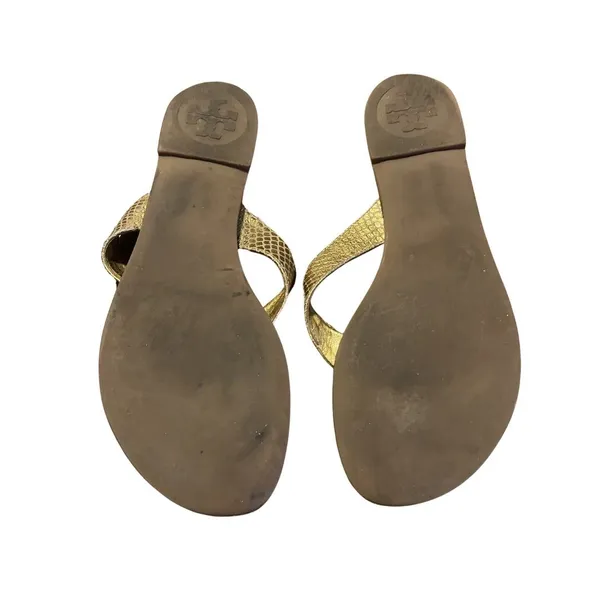 Tory Burch Thora Embossed Gold Leather Snakeskin Thong Sandal Size 9 Flip Flop - Image 2