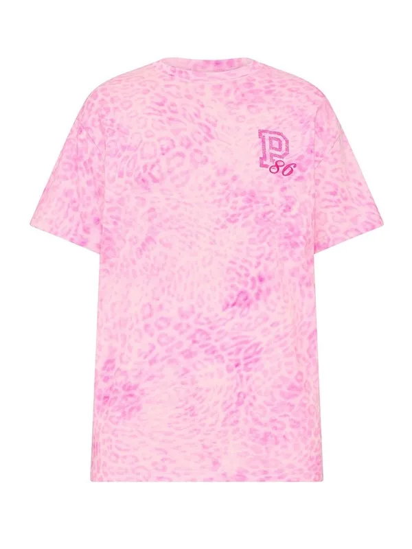 👚🐆PINK VICTORIA’S SECRET Campus Cotton Oversized Tee Pink Leopard LARGE - Image 2