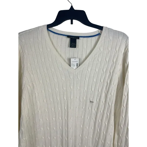 Lane Bryant Cable Knit Sweater Womens 22/24 Cream V-Neck 100% Cotton Preppy NWT - Image 4