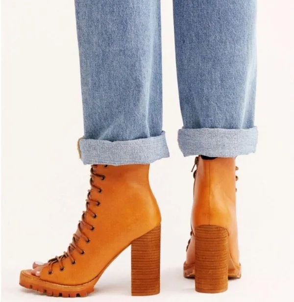 Free People Palermo Heels Ankle Boots Leather Lace-Up Corset Cutouts Booties 7 - Image 2
