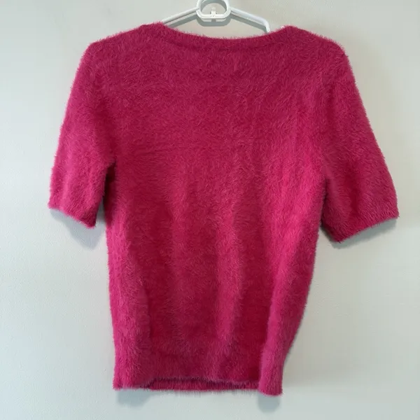 Maeve Anthropologie Pink Rona Eyelash‎ Deep Scoop Neck Fuzzy Sweater Small - Image 5