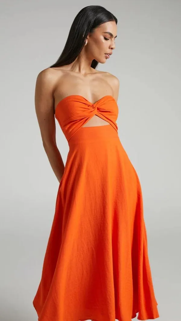 Avie Midi Dress - Showpo. Strapless Orange dress - Image 3