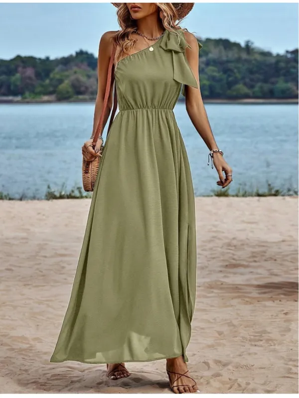 NEW Olive Green One Shoulder Maxi Dress S - Image 7
