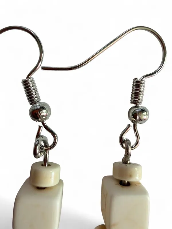 ⁠Handmade Cream Cross & Geometric Cube Bead Drop Earrings - Image 4