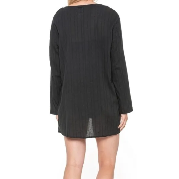 SALE Billabong Black Lace-Up Beach Cover-Up Dress Long Sleeve Boho Small - Image 8