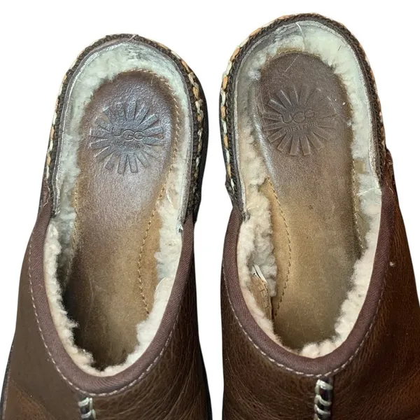 UGG Australia Kohala Leather Clogs Mules Brown Shearling Lined 8 Gorpcore‎ Boho - Image 5